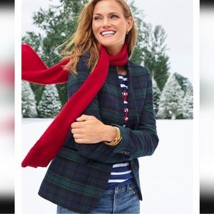 🌸 SALE: Talbots Velvet Trim Collar Black Watch Plaid BlueGreen Wool Blazer